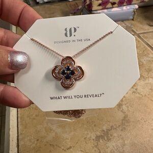 Bomb Party Sapphire on Rose Gold Clover Necklace